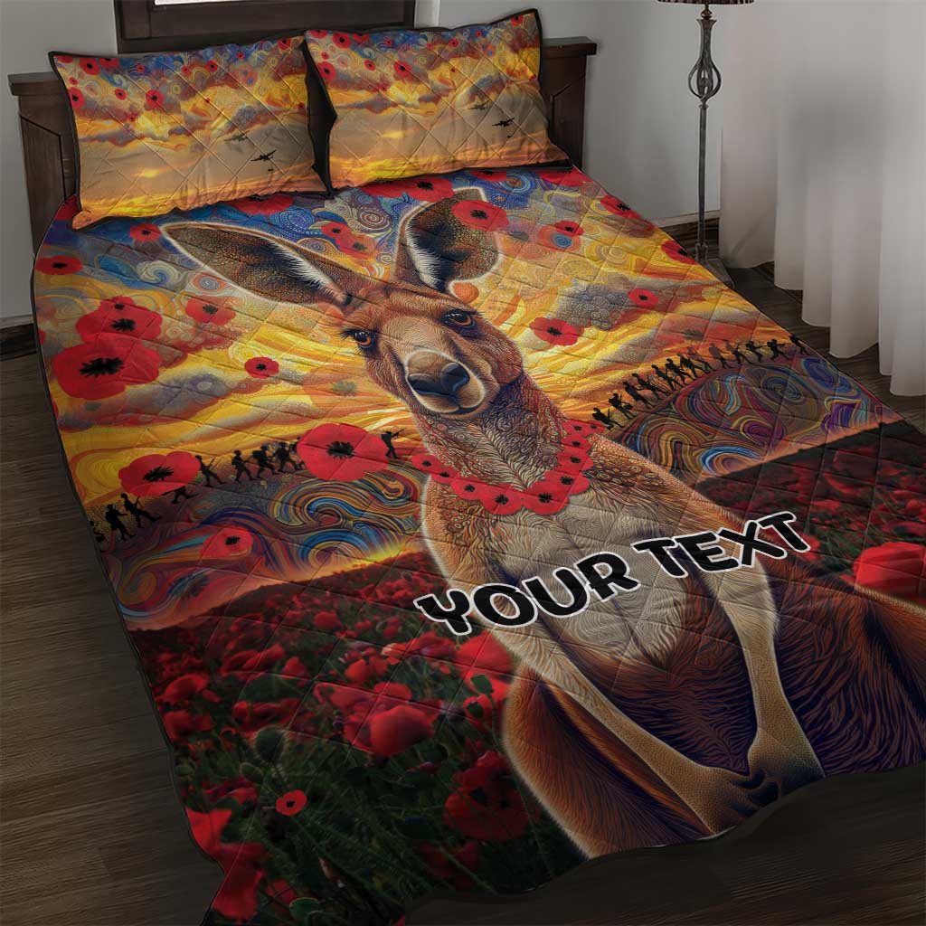 Kangaroo ANZAC Personalised Quilt Bed Set Poppy Flowers Aboriginal Dot Painting