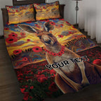 Kangaroo ANZAC Personalised Quilt Bed Set Poppy Flowers Aboriginal Dot Painting