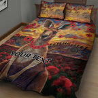Kangaroo ANZAC Personalised Quilt Bed Set Poppy Flowers Aboriginal Dot Painting