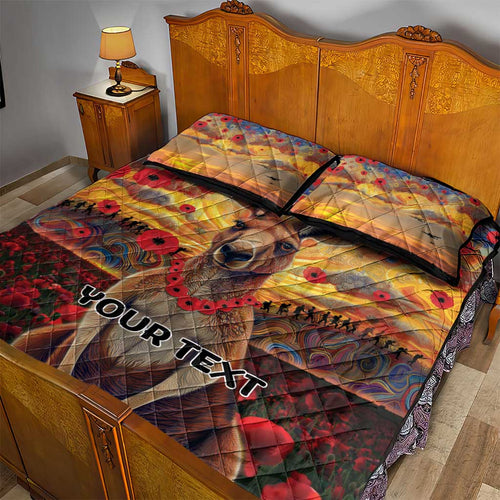 Kangaroo ANZAC Personalised Quilt Bed Set Poppy Flowers Aboriginal Dot Painting