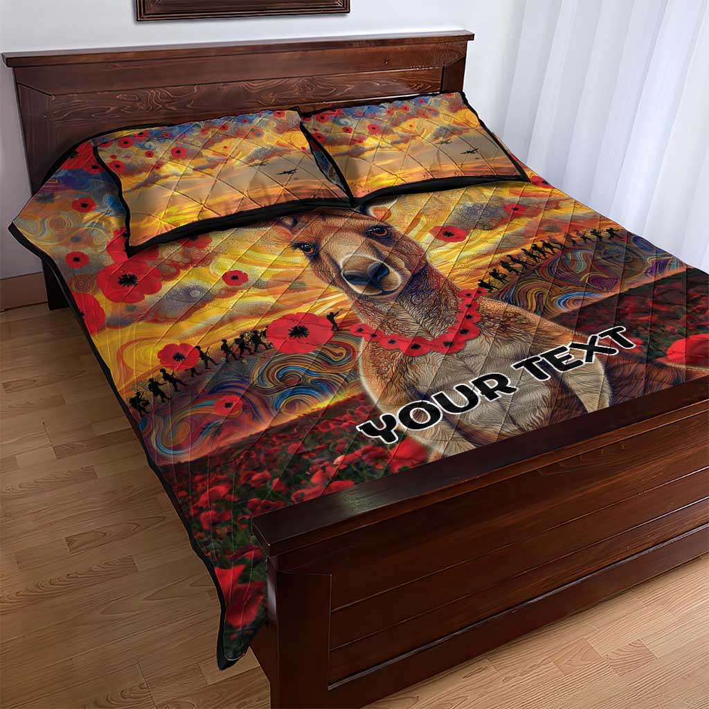 Kangaroo ANZAC Personalised Quilt Bed Set Poppy Flowers Aboriginal Dot Painting