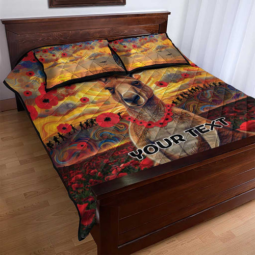Kangaroo ANZAC Personalised Quilt Bed Set Poppy Flowers Aboriginal Dot Painting