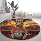 Kangaroo ANZAC Personalised Round Carpet Poppy Flowers Aboriginal Dot Painting