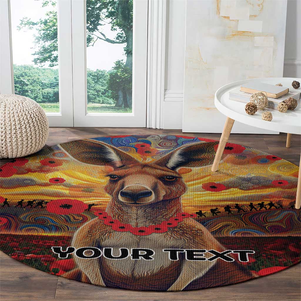 Kangaroo ANZAC Personalised Round Carpet Poppy Flowers Aboriginal Dot Painting