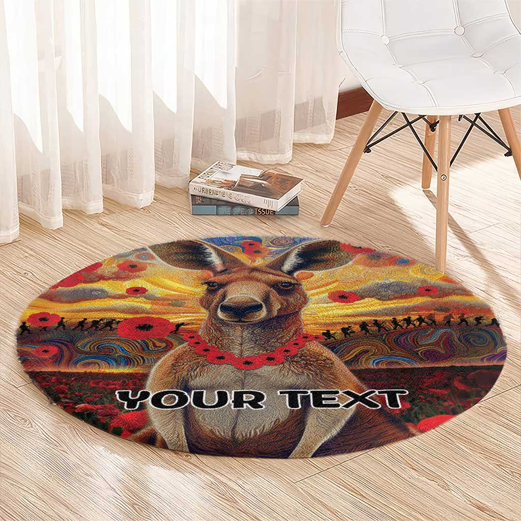 Kangaroo ANZAC Personalised Round Carpet Poppy Flowers Aboriginal Dot Painting