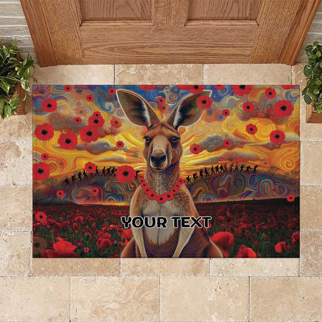 Kangaroo ANZAC Personalised Rubber Doormat Poppy Flowers Aboriginal Dot Painting