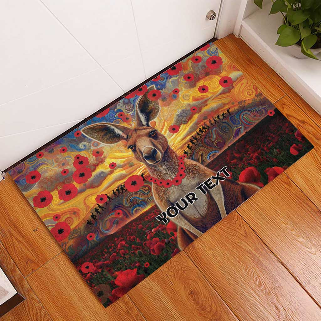 Kangaroo ANZAC Personalised Rubber Doormat Poppy Flowers Aboriginal Dot Painting