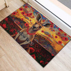 Kangaroo ANZAC Personalised Rubber Doormat Poppy Flowers Aboriginal Dot Painting