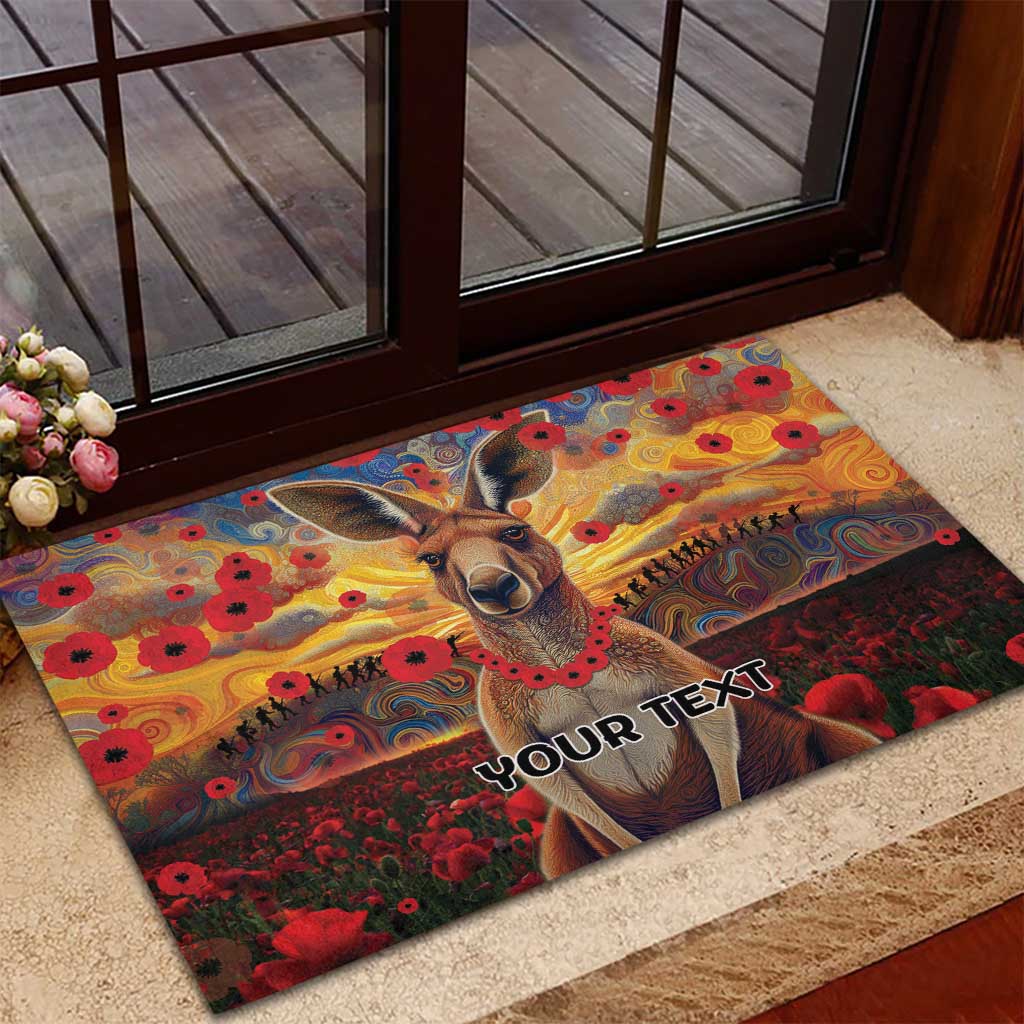 Kangaroo ANZAC Personalised Rubber Doormat Poppy Flowers Aboriginal Dot Painting