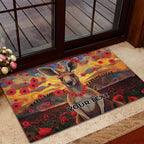Kangaroo ANZAC Personalised Rubber Doormat Poppy Flowers Aboriginal Dot Painting