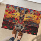 Kangaroo ANZAC Personalised Rubber Doormat Poppy Flowers Aboriginal Dot Painting
