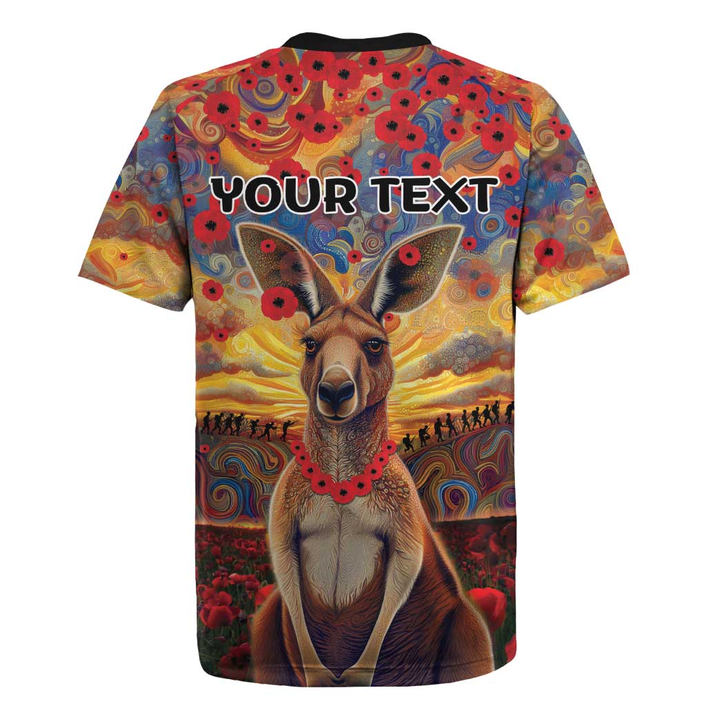 Kangaroo ANZAC Personalised Rugby Jersey Poppy Flowers Aboriginal Dot Painting