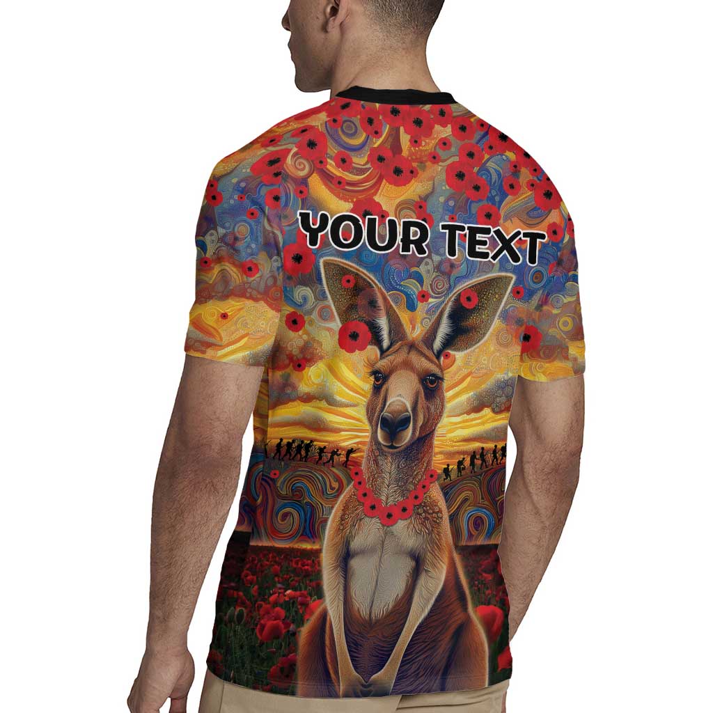 Kangaroo ANZAC Personalised Rugby Jersey Poppy Flowers Aboriginal Dot Painting