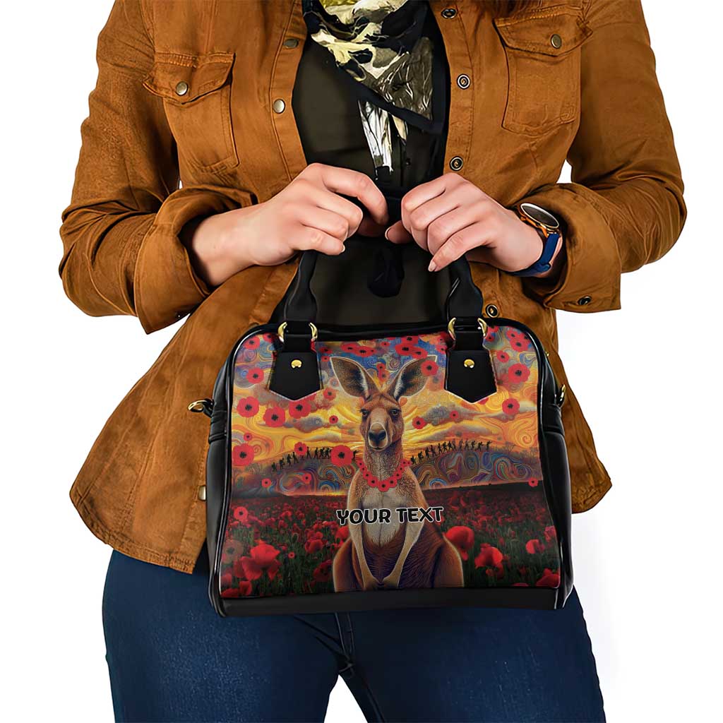 Kangaroo ANZAC Personalised Shoulder Handbag Poppy Flowers Aboriginal Dot Painting