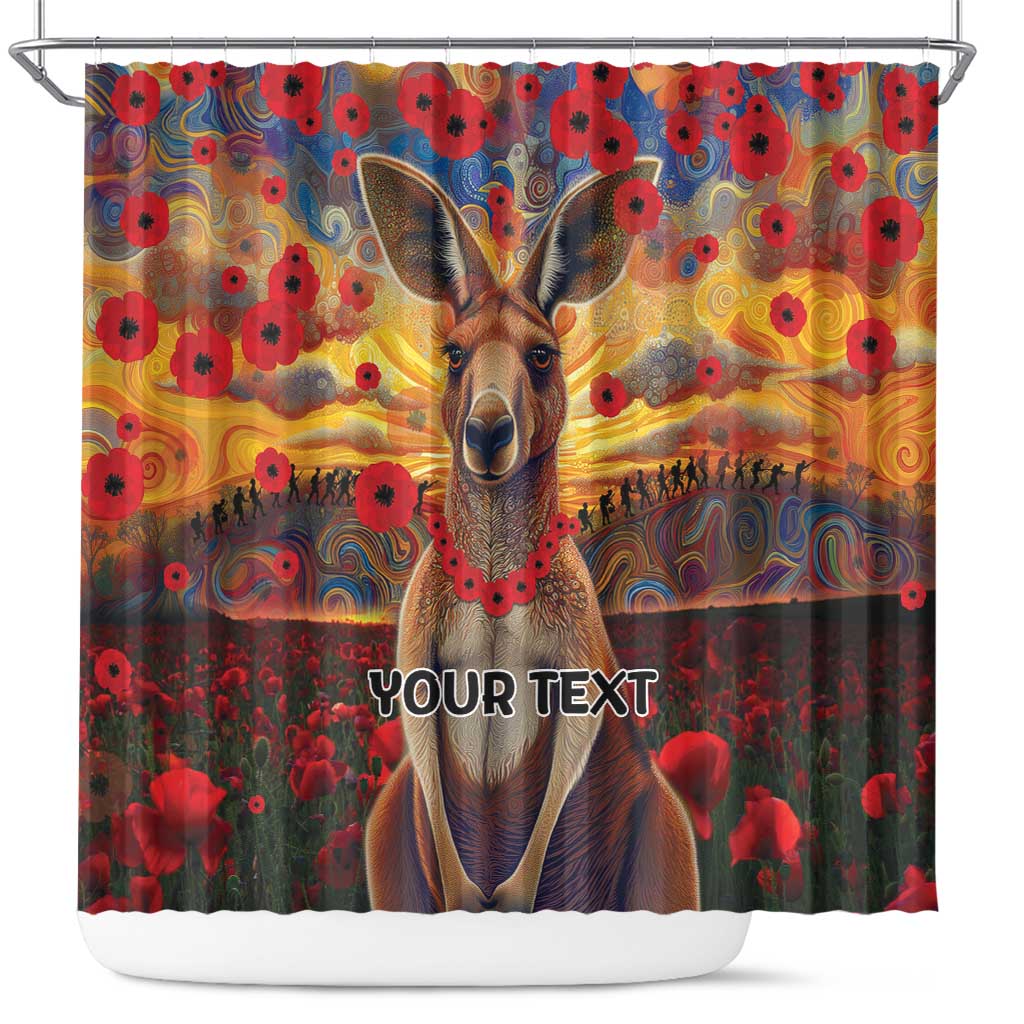 Kangaroo ANZAC Personalised Shower Curtain Poppy Flowers Aboriginal Dot Painting