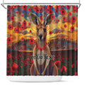 Kangaroo ANZAC Personalised Shower Curtain Poppy Flowers Aboriginal Dot Painting