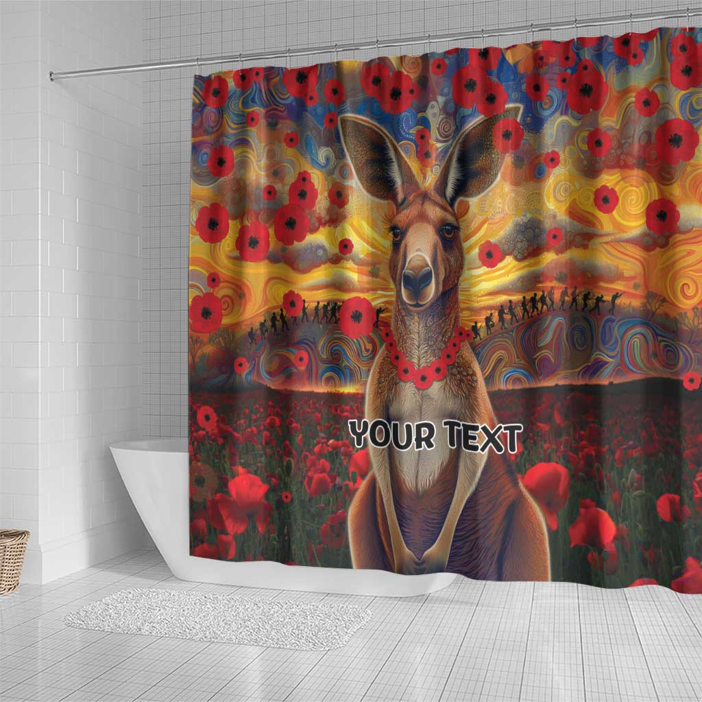 Kangaroo ANZAC Personalised Shower Curtain Poppy Flowers Aboriginal Dot Painting