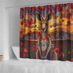 Kangaroo ANZAC Personalised Shower Curtain Poppy Flowers Aboriginal Dot Painting