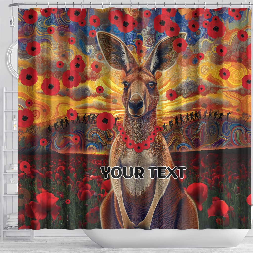 Kangaroo ANZAC Personalised Shower Curtain Poppy Flowers Aboriginal Dot Painting