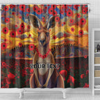 Kangaroo ANZAC Personalised Shower Curtain Poppy Flowers Aboriginal Dot Painting