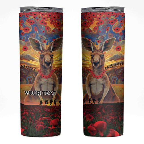 Kangaroo ANZAC Personalised Skinny Tumbler Poppy Flowers Aboriginal Dot Painting