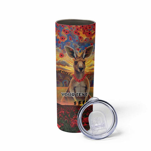 Kangaroo ANZAC Personalised Skinny Tumbler Poppy Flowers Aboriginal Dot Painting