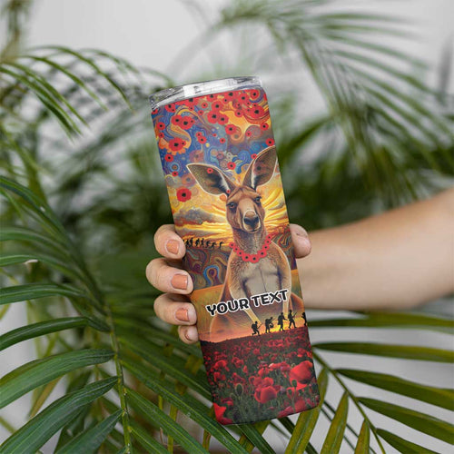 Kangaroo ANZAC Personalised Skinny Tumbler Poppy Flowers Aboriginal Dot Painting