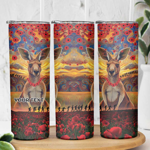 Kangaroo ANZAC Personalised Skinny Tumbler Poppy Flowers Aboriginal Dot Painting