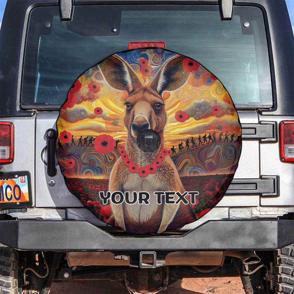 Kangaroo ANZAC Personalised Spare Tire Cover Poppy Flowers Aboriginal Dot Painting