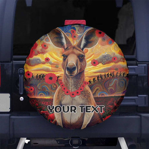 Kangaroo ANZAC Personalised Spare Tire Cover Poppy Flowers Aboriginal Dot Painting
