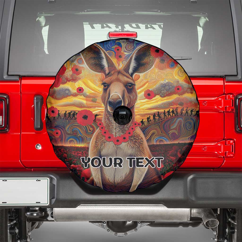 Kangaroo ANZAC Personalised Spare Tire Cover Poppy Flowers Aboriginal Dot Painting