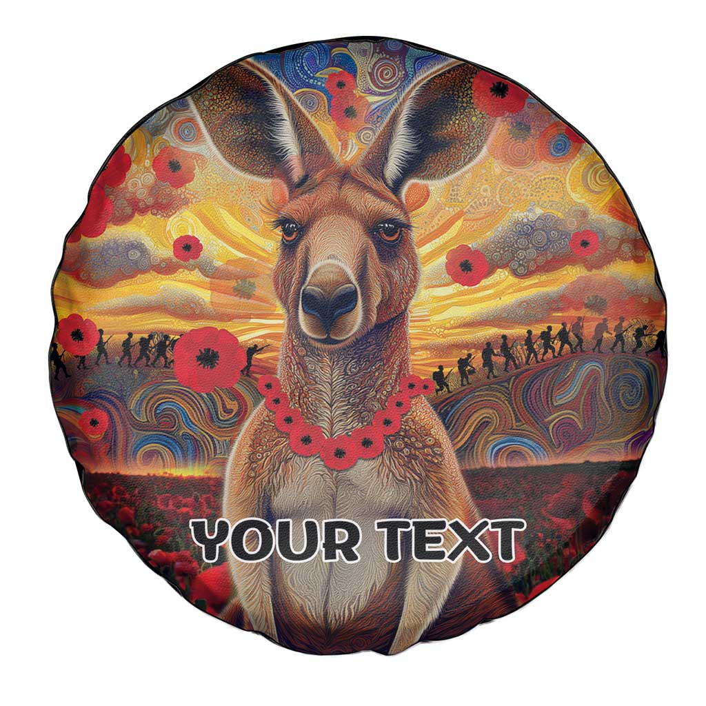 Kangaroo ANZAC Personalised Spare Tire Cover Poppy Flowers Aboriginal Dot Painting