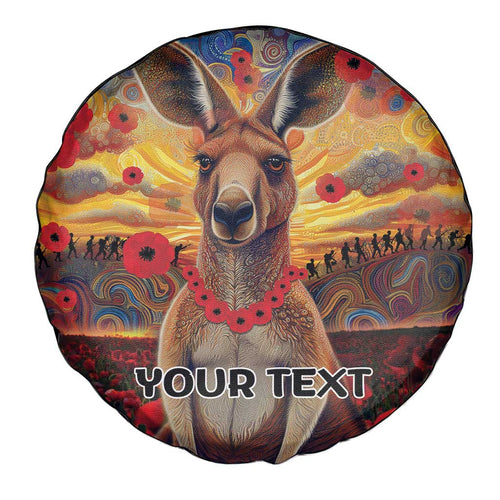 Kangaroo ANZAC Personalised Spare Tire Cover Poppy Flowers Aboriginal Dot Painting