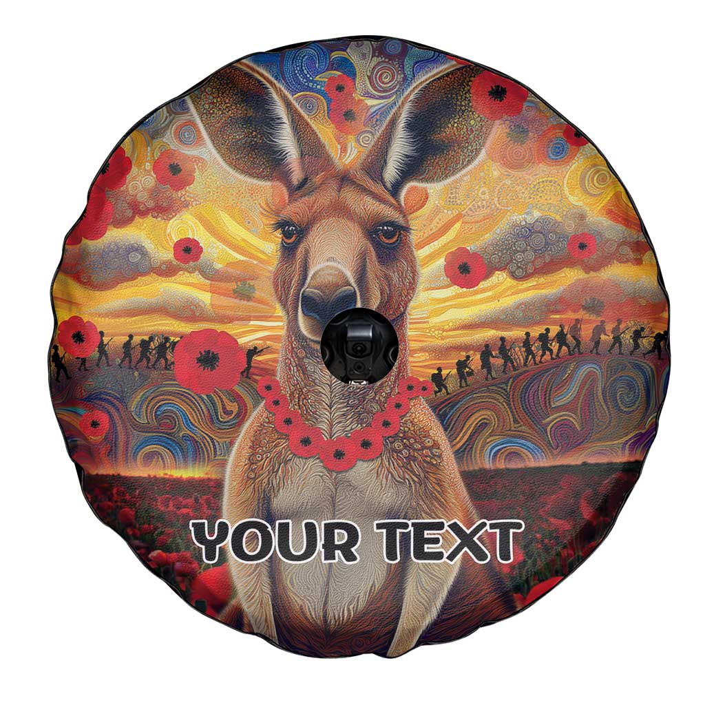 Kangaroo ANZAC Personalised Spare Tire Cover Poppy Flowers Aboriginal Dot Painting