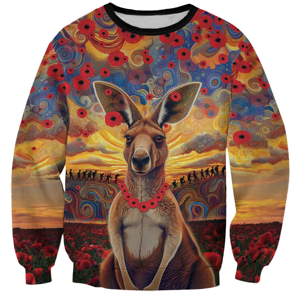 Kangaroo ANZAC Personalised Sweatshirt Poppy Flowers Aboriginal Dot Painting