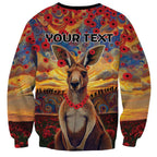 Kangaroo ANZAC Personalised Sweatshirt Poppy Flowers Aboriginal Dot Painting