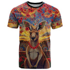 Kangaroo ANZAC Personalised T Shirt Poppy Flowers Aboriginal Dot Painting