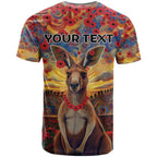 Kangaroo ANZAC Personalised T Shirt Poppy Flowers Aboriginal Dot Painting