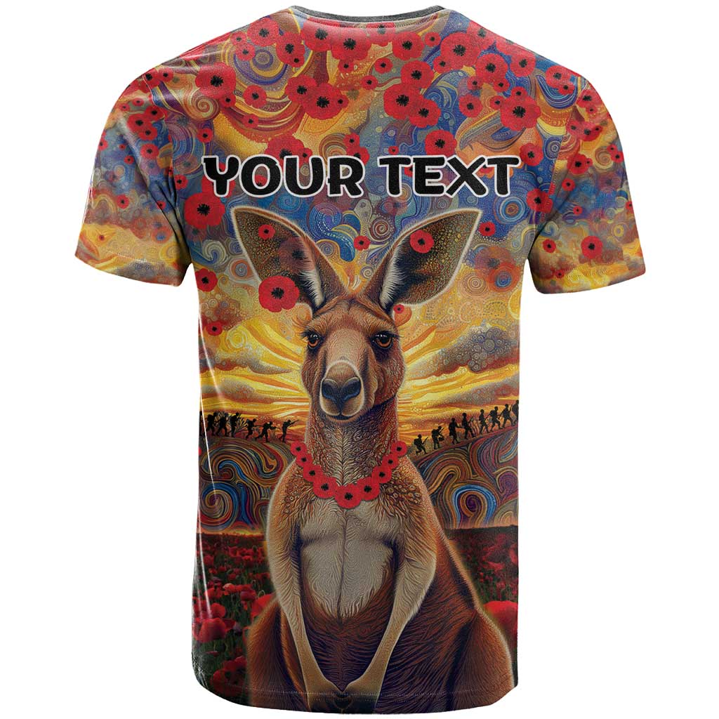 Kangaroo ANZAC Personalised T Shirt Poppy Flowers Aboriginal Dot Painting