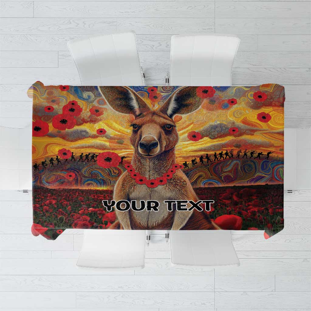 Kangaroo ANZAC Personalised Tablecloth Poppy Flowers Aboriginal Dot Painting