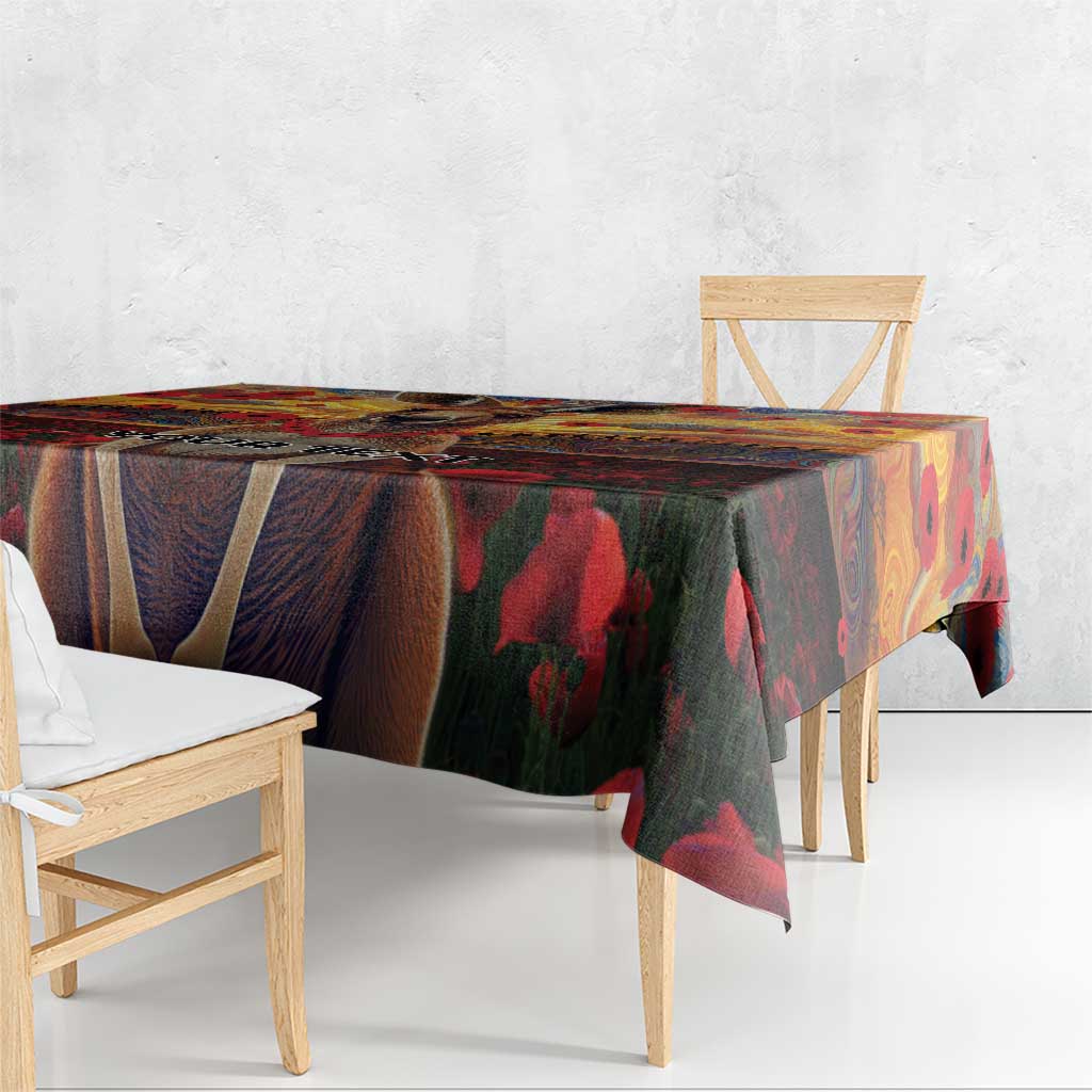 Kangaroo ANZAC Personalised Tablecloth Poppy Flowers Aboriginal Dot Painting