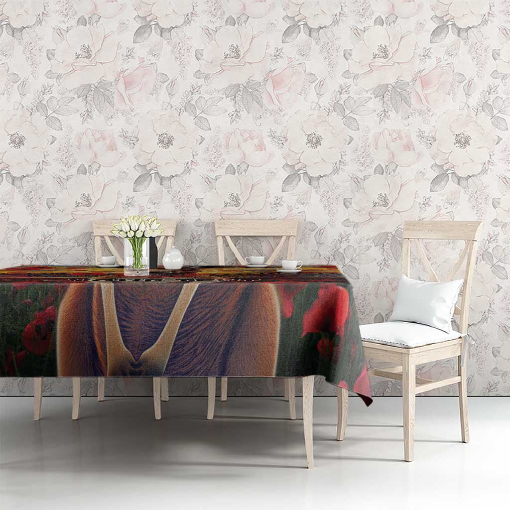 Kangaroo ANZAC Personalised Tablecloth Poppy Flowers Aboriginal Dot Painting
