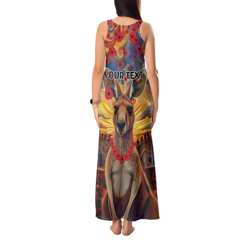 Kangaroo ANZAC Personalised Tank Maxi Dress Poppy Flowers Aboriginal Dot Painting
