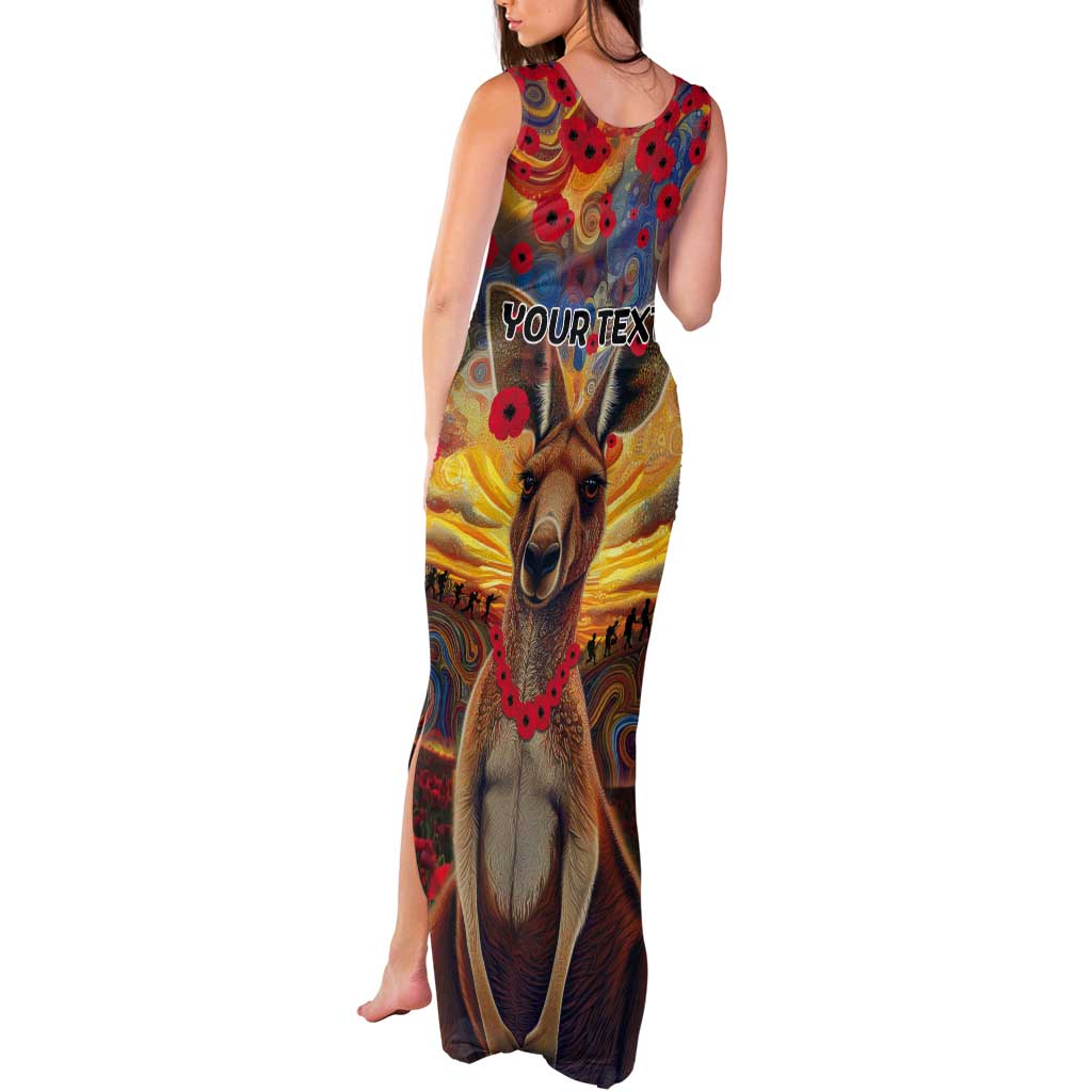 Kangaroo ANZAC Personalised Tank Maxi Dress Poppy Flowers Aboriginal Dot Painting