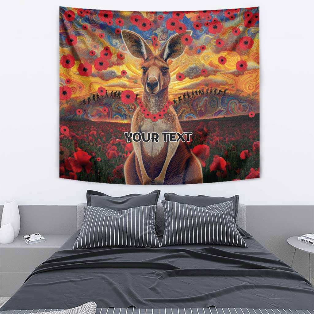 Kangaroo ANZAC Personalised Tapestry Poppy Flowers Aboriginal Dot Painting