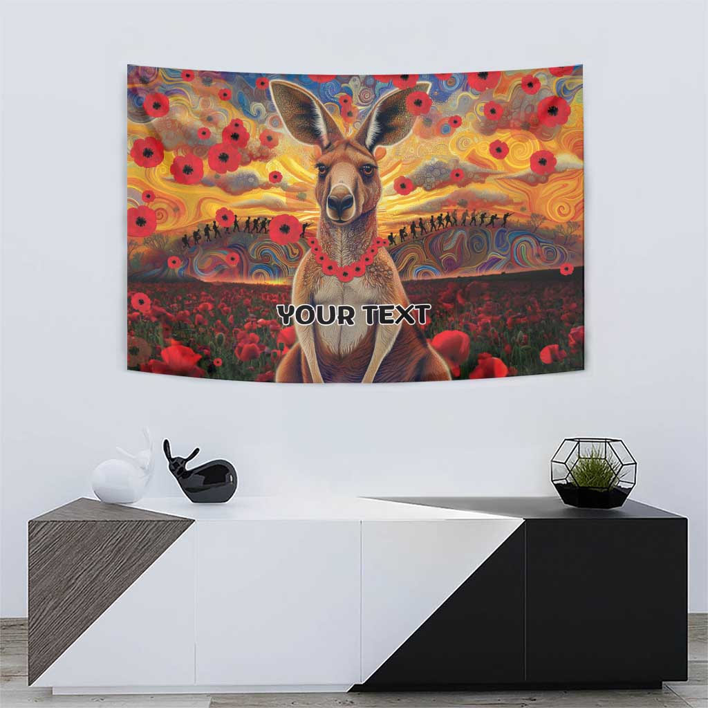 Kangaroo ANZAC Personalised Tapestry Poppy Flowers Aboriginal Dot Painting