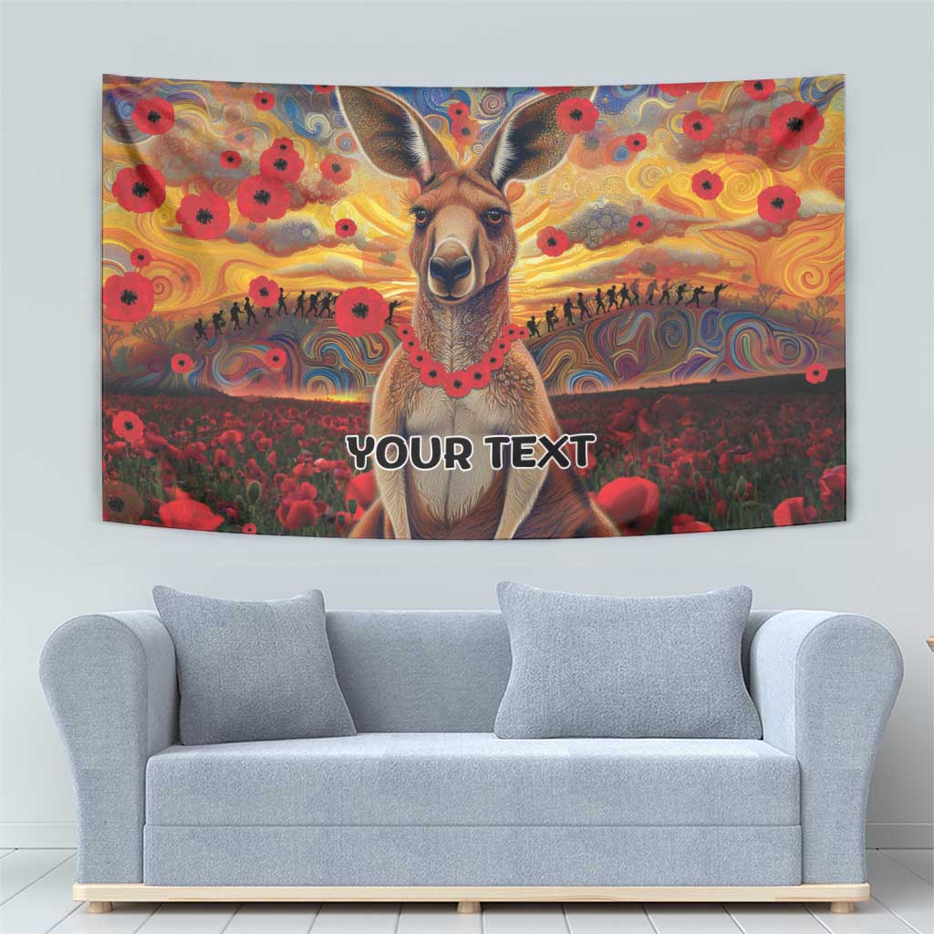 Kangaroo ANZAC Personalised Tapestry Poppy Flowers Aboriginal Dot Painting