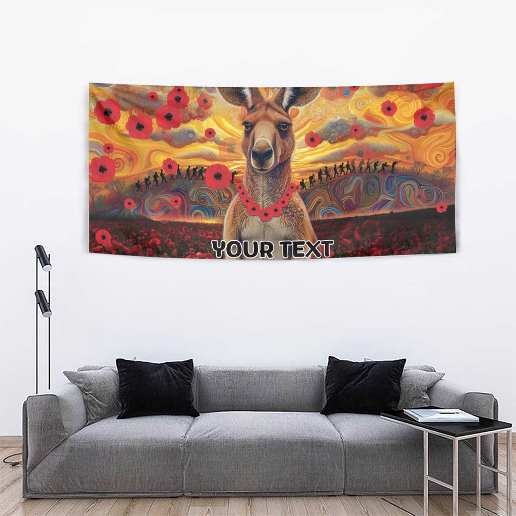 Kangaroo ANZAC Personalised Tapestry Poppy Flowers Aboriginal Dot Painting