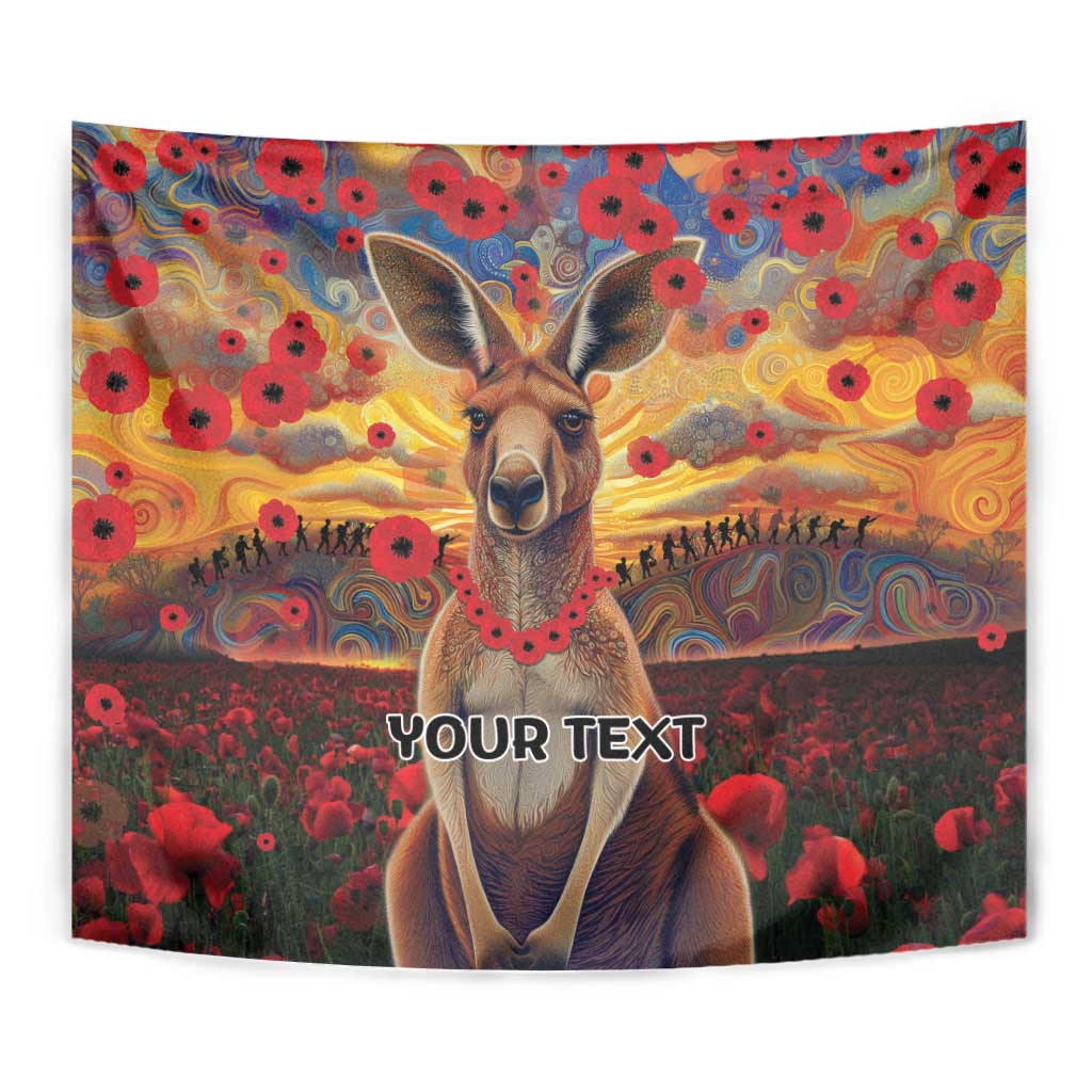 Kangaroo ANZAC Personalised Tapestry Poppy Flowers Aboriginal Dot Painting