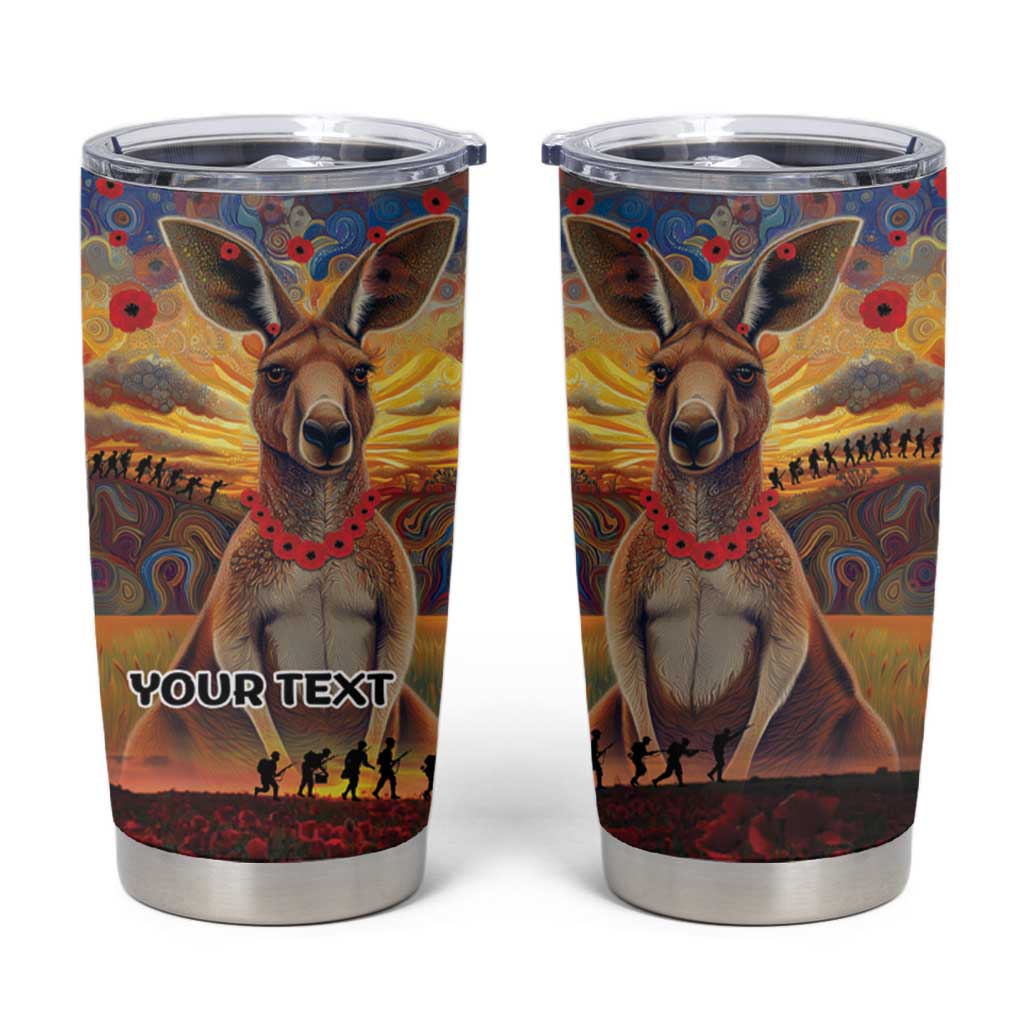 Kangaroo ANZAC Personalised Tumbler Cup Poppy Flowers Aboriginal Dot Painting